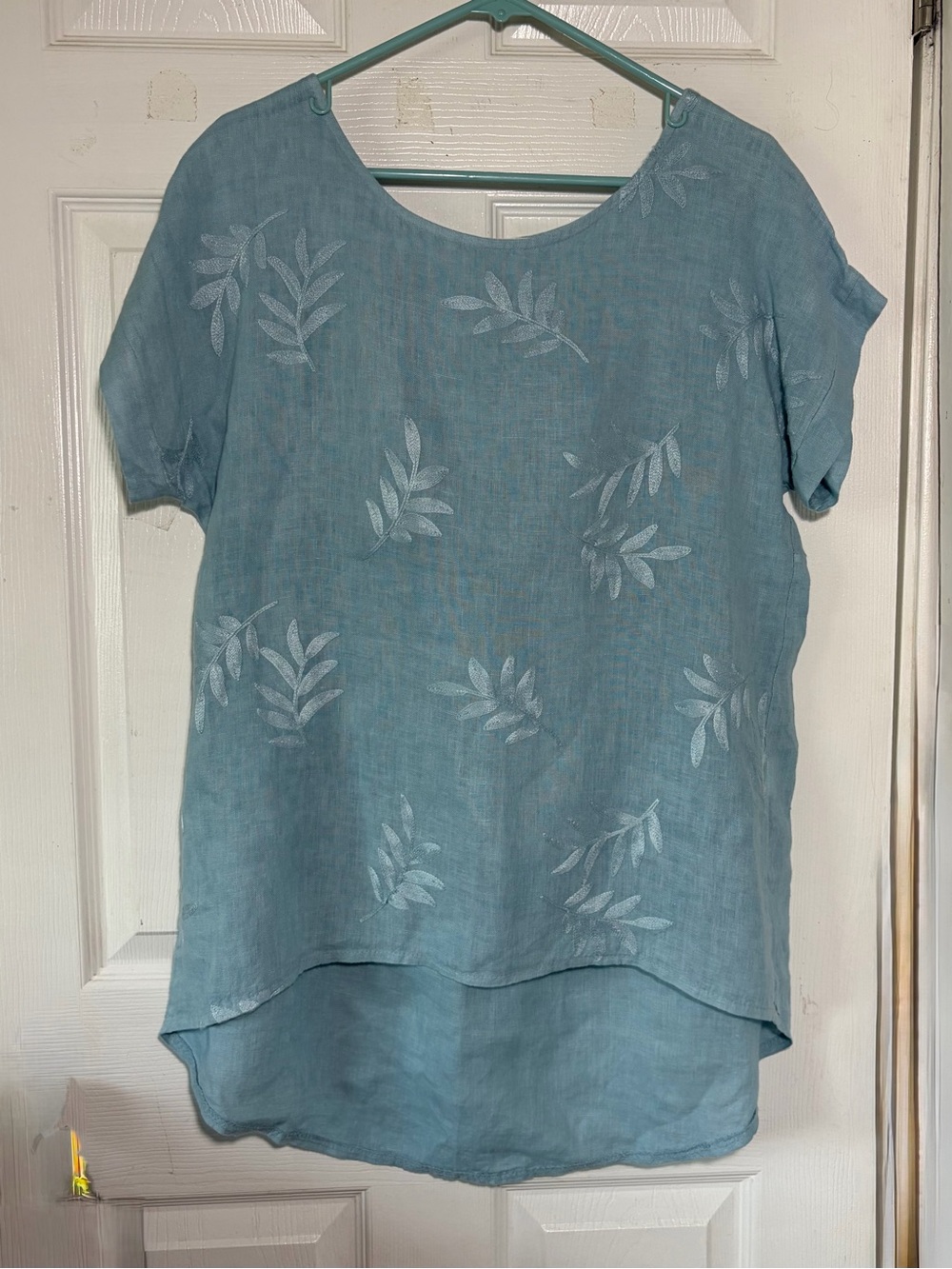 Terzo Millennio Relaxed Embroidered Light Blue Women's Linen Tunic Sz S